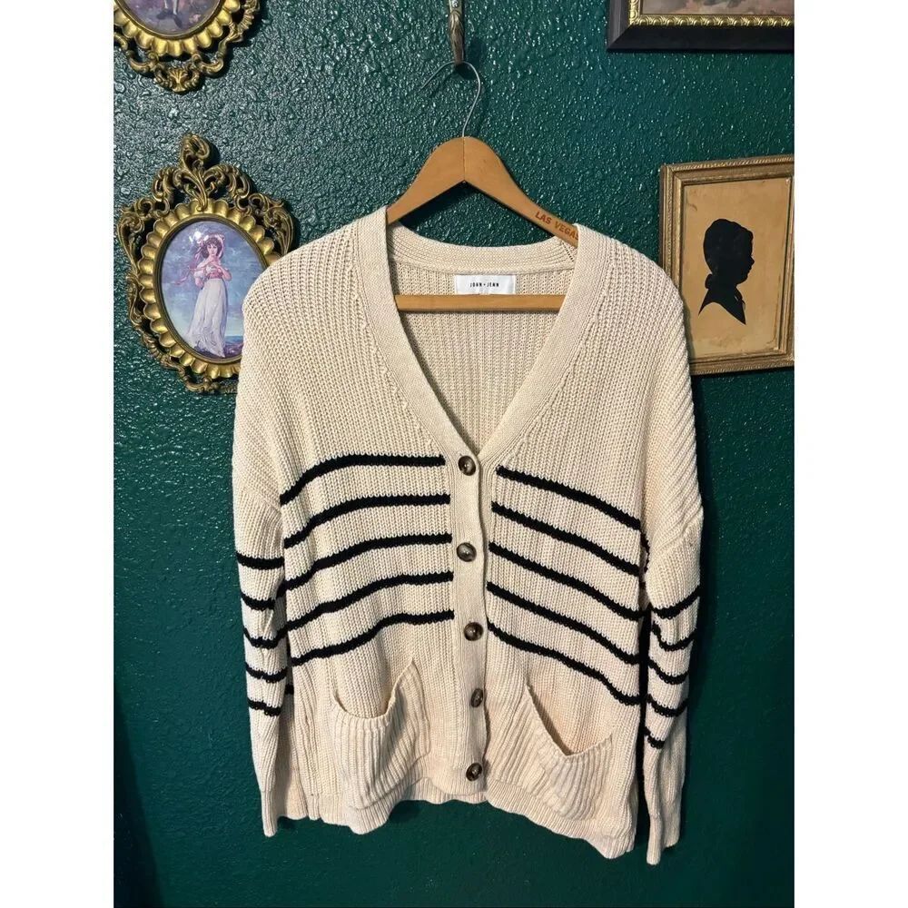 John + Jenn Tan And Black Knit Cardigan Sz Small